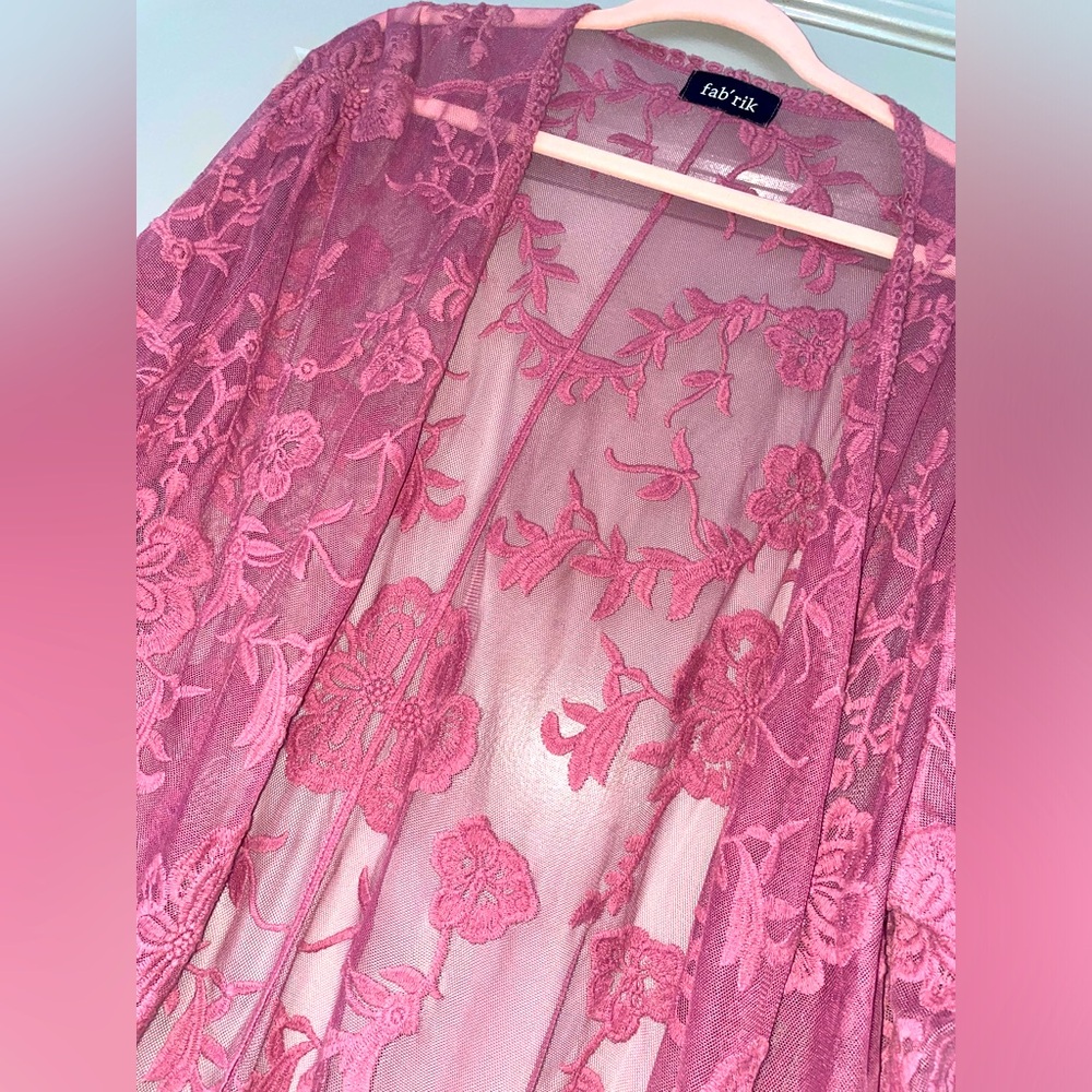 Fab’rik Magenta Kimono Oversized Shawl Wrap Size S/M Pink Embroidered